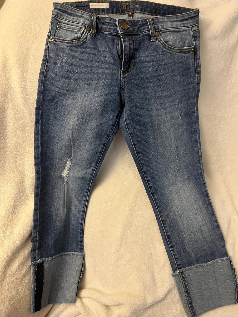 Kut from the Kloth Cameron Distressed Mid-Blue Cropped Jeans